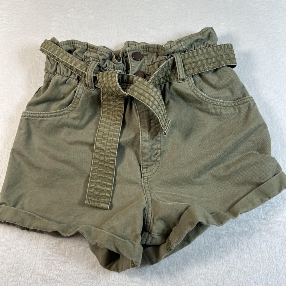 Abercrombie & Fitch Shorts Womens XS Green Paperbag Belted High‎ Rise Casual